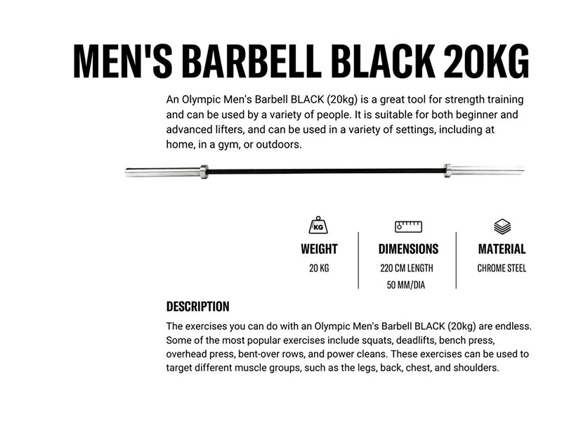 STRIDE Olympische Langhantelstange Schwarz -20kg